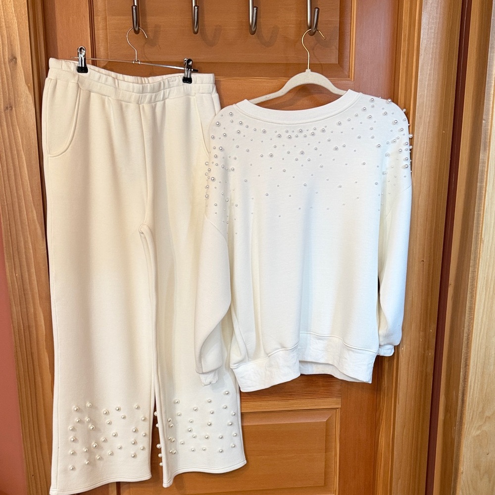 Joh apparel Cream Pearl Embellished Set